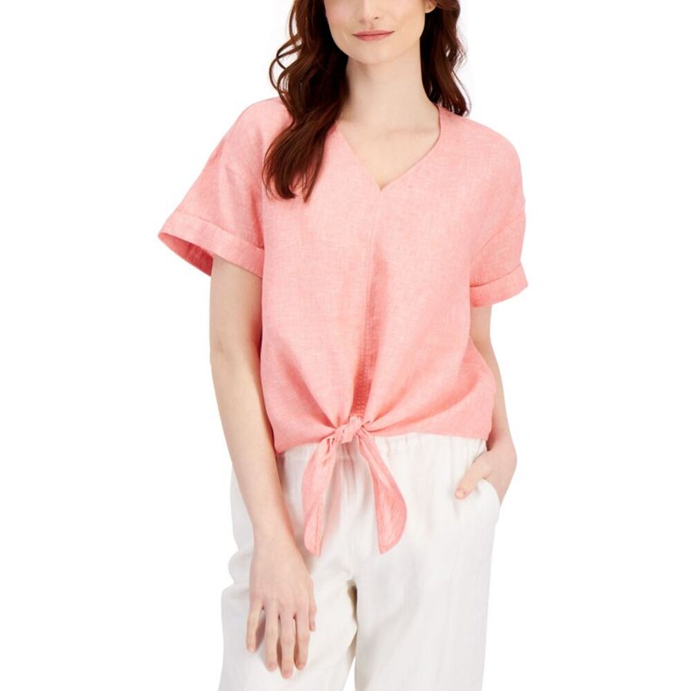 Charter Club Linen Tie-Front Top